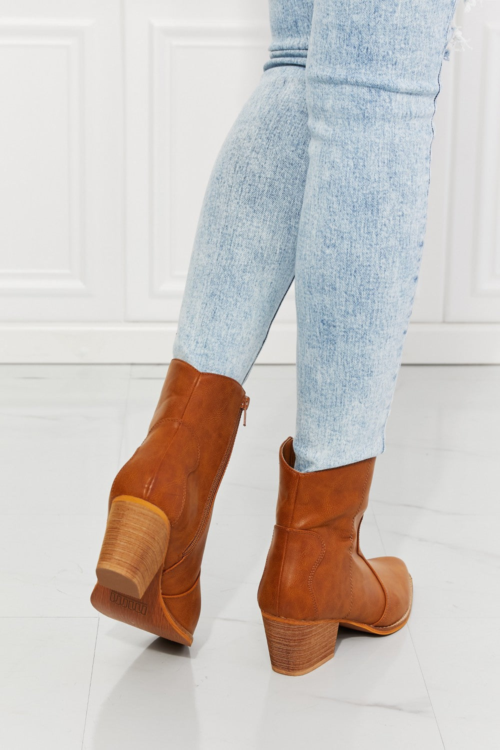 Leather Western Ankle Boots in Ochre
