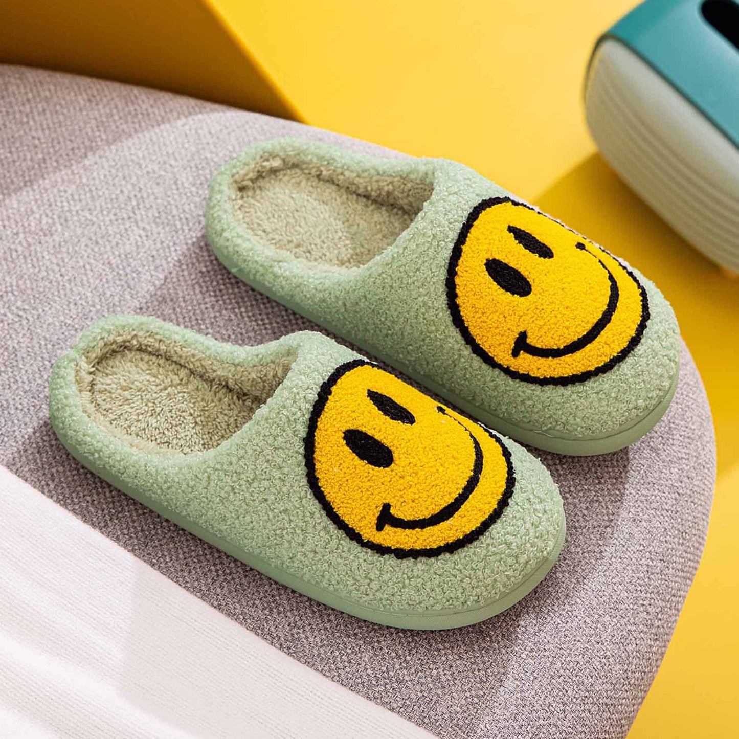 Melody Smiley Face Slippers Green