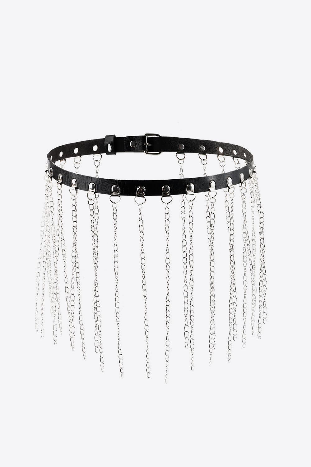 Fringed Chain PU Leather Chain Belt