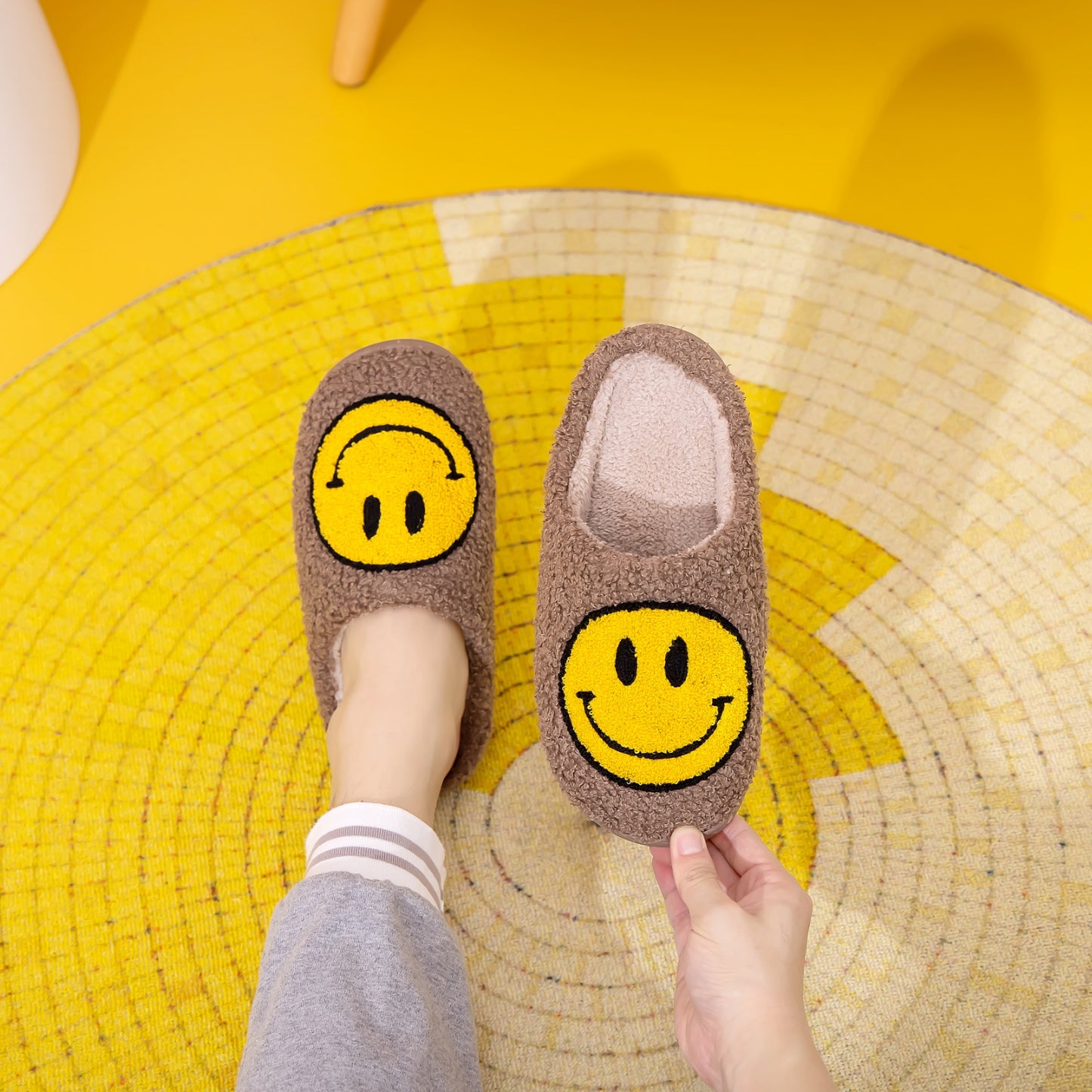 Melody Smiley Face Slippers Brown