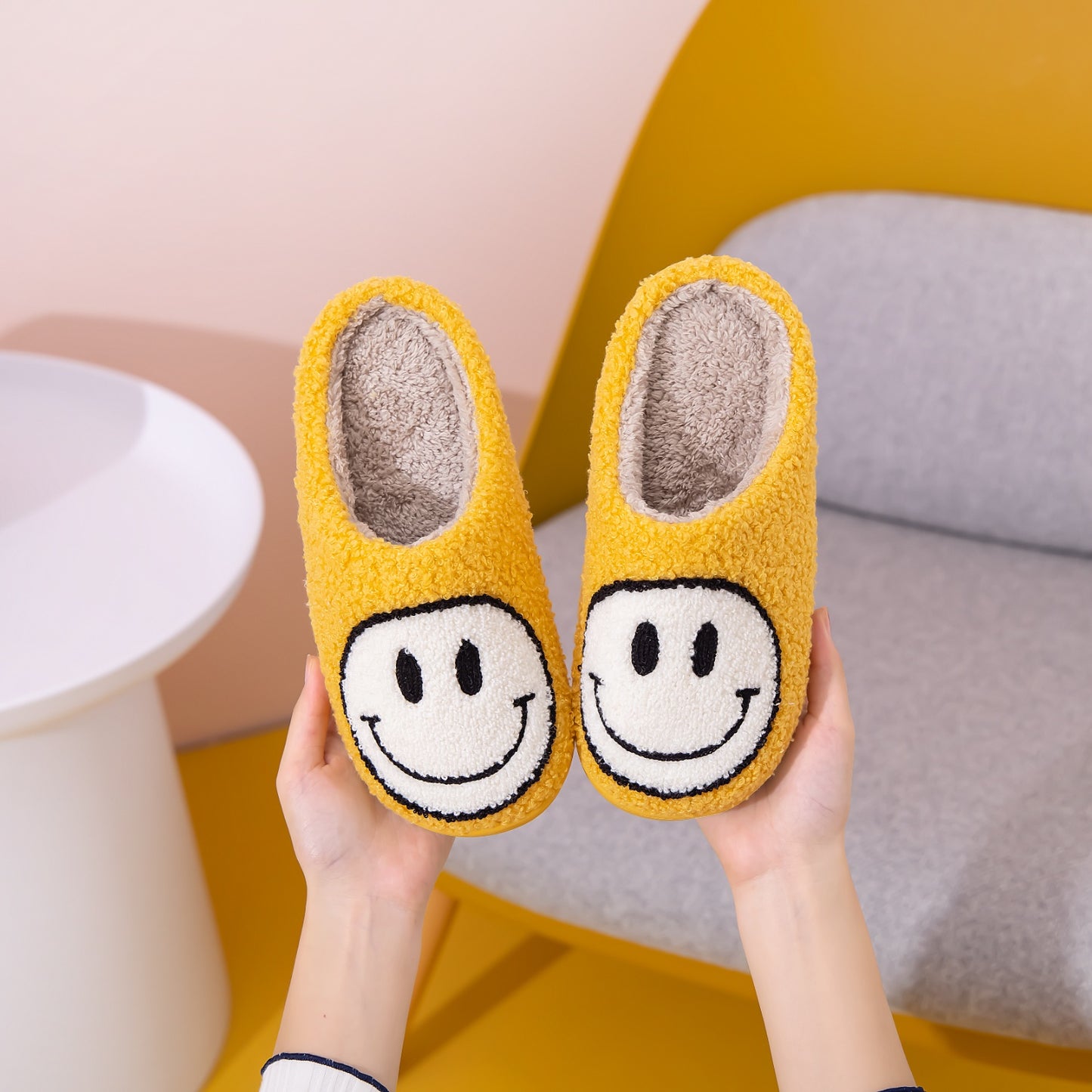 Melody Smiley Face Slippers Yellow