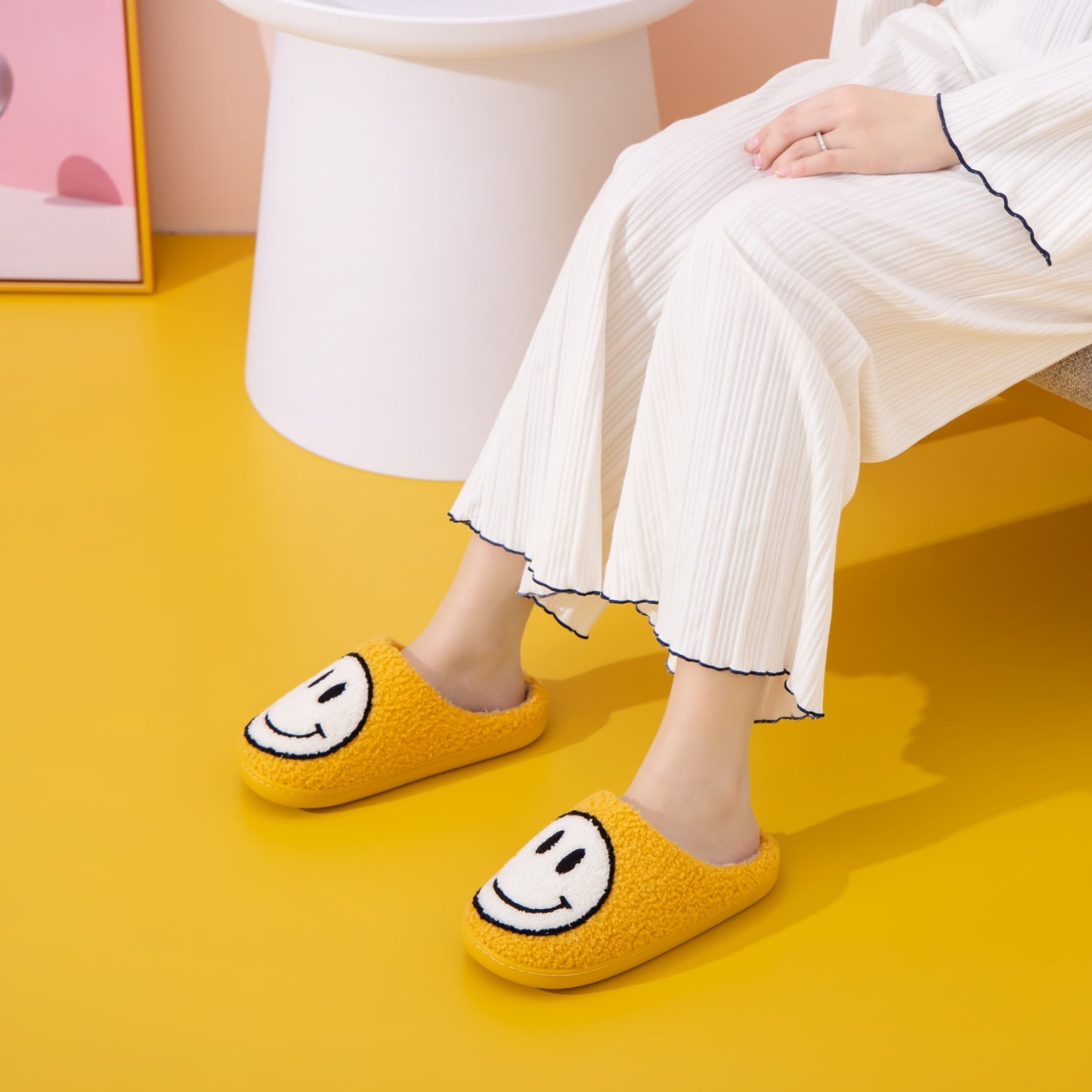 Melody Smiley Face Slippers Yellow