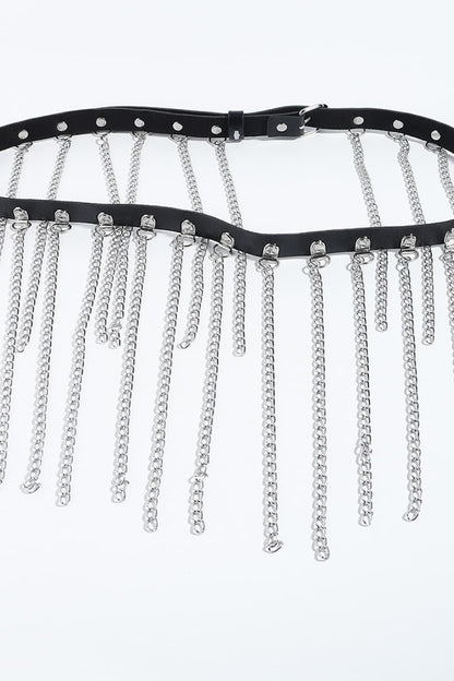 Fringed Chain PU Leather Chain Belt