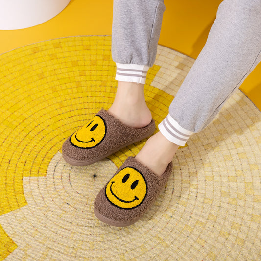 Melody Smiley Face Slippers Brown