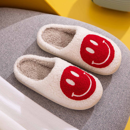 Melody Smiley Face Cozy Slippers Red