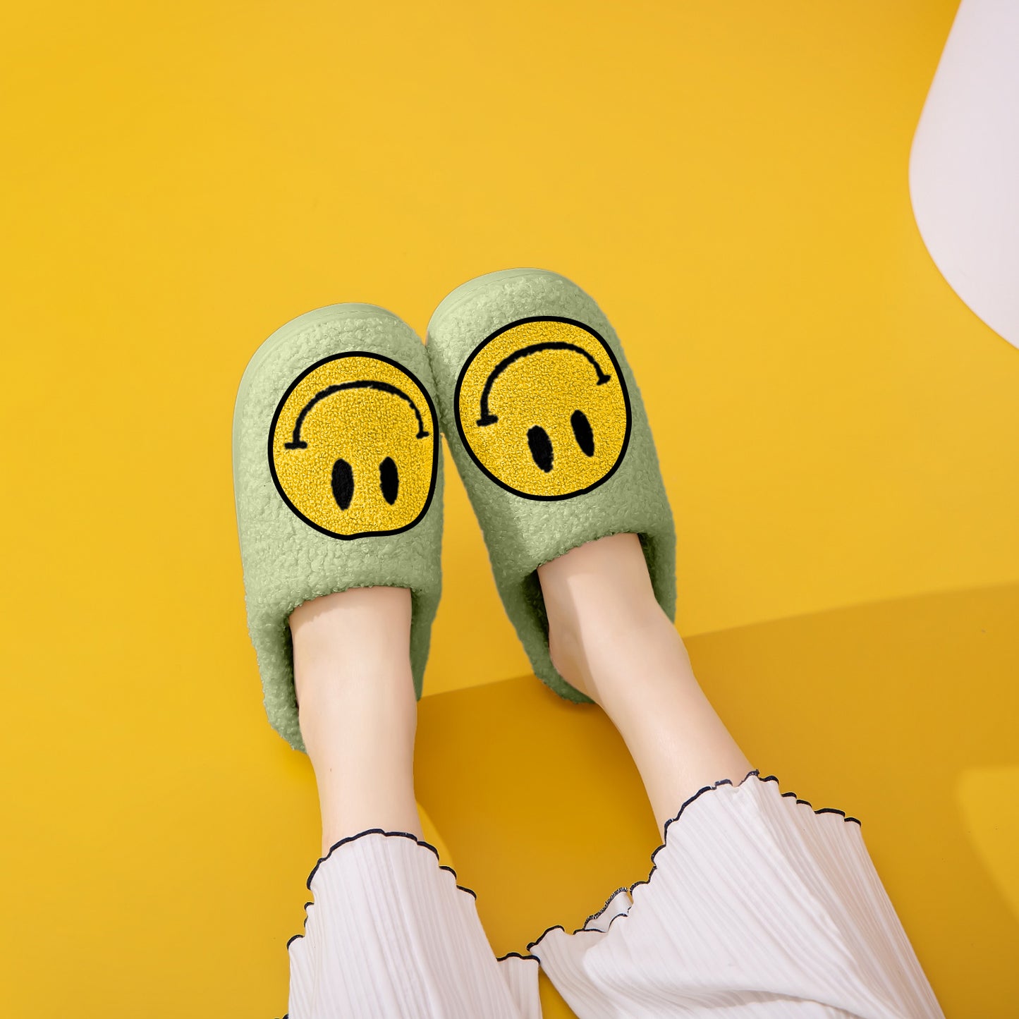 Melody Smiley Face Slippers Green