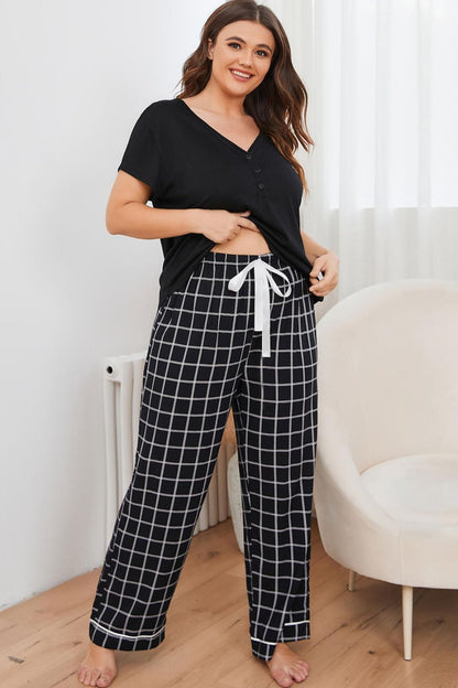 V-Neck Top and Plaid Pants Lounge Set