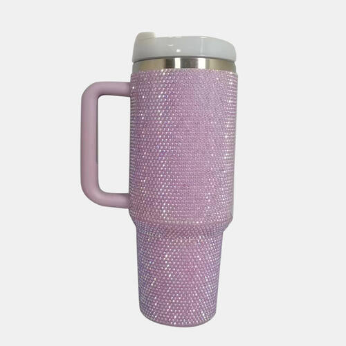 Rhinestone Light Reflecting Stainless Steel Tumbler with Straw