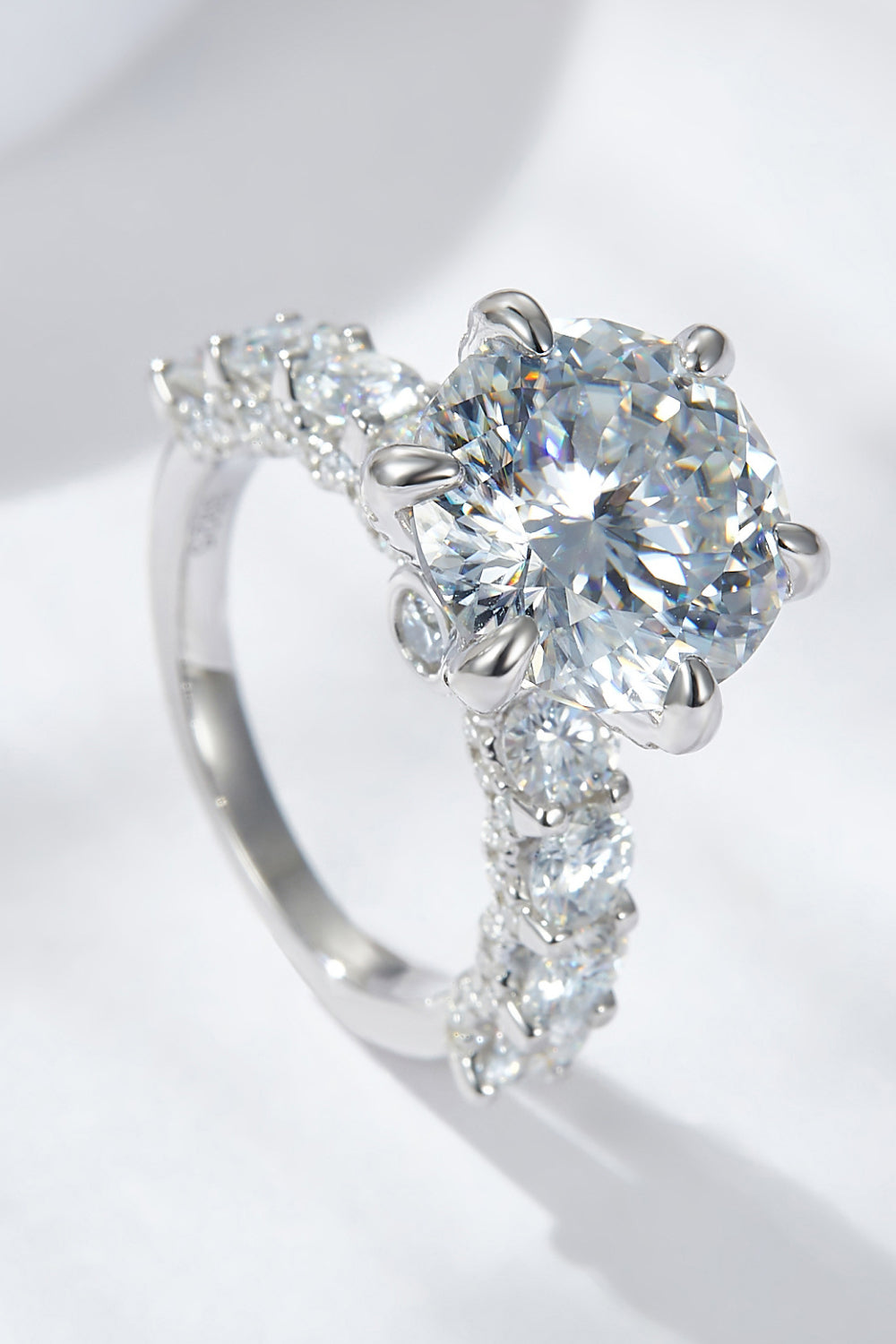 5-Carat Moissanite Platinum-Plated Side Stone Ring