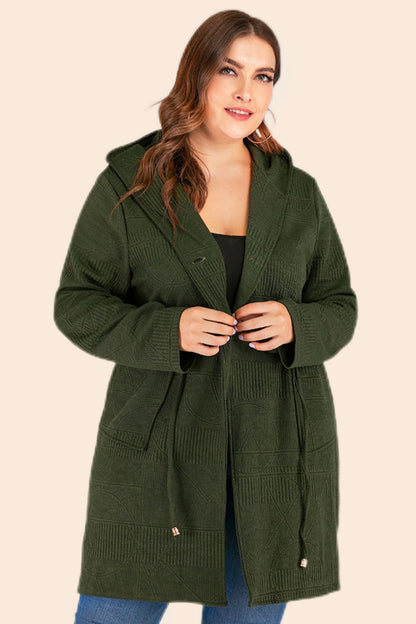 Drawstring Waist Hooded Cardigan with Pockets