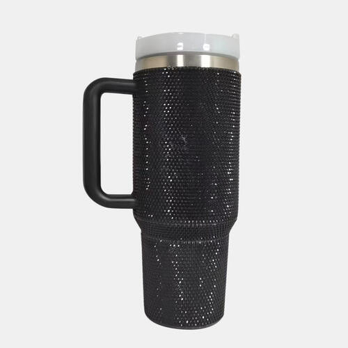 Rhinestone Light Reflecting Stainless Steel Tumbler with Straw