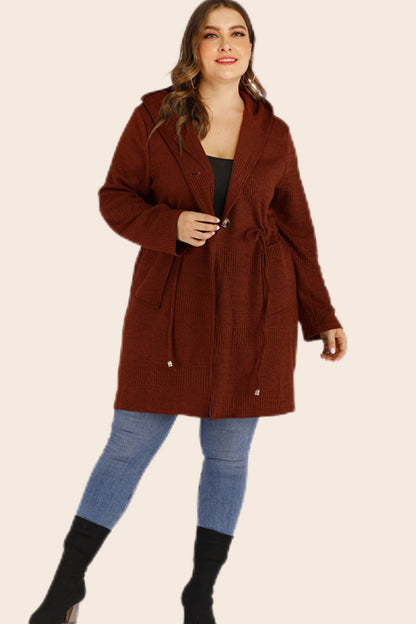 Drawstring Waist Hooded Cardigan with Pockets