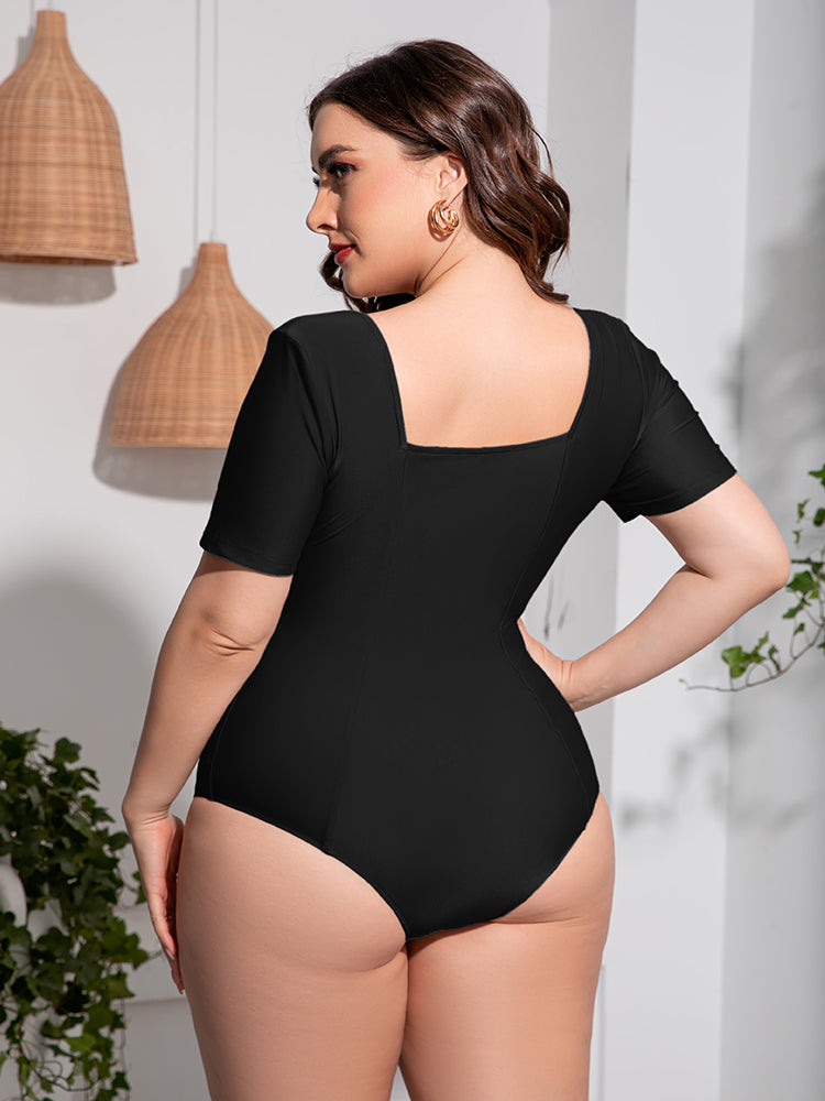 Scoop Neck Short Sleeve One-Piece Swimsuit