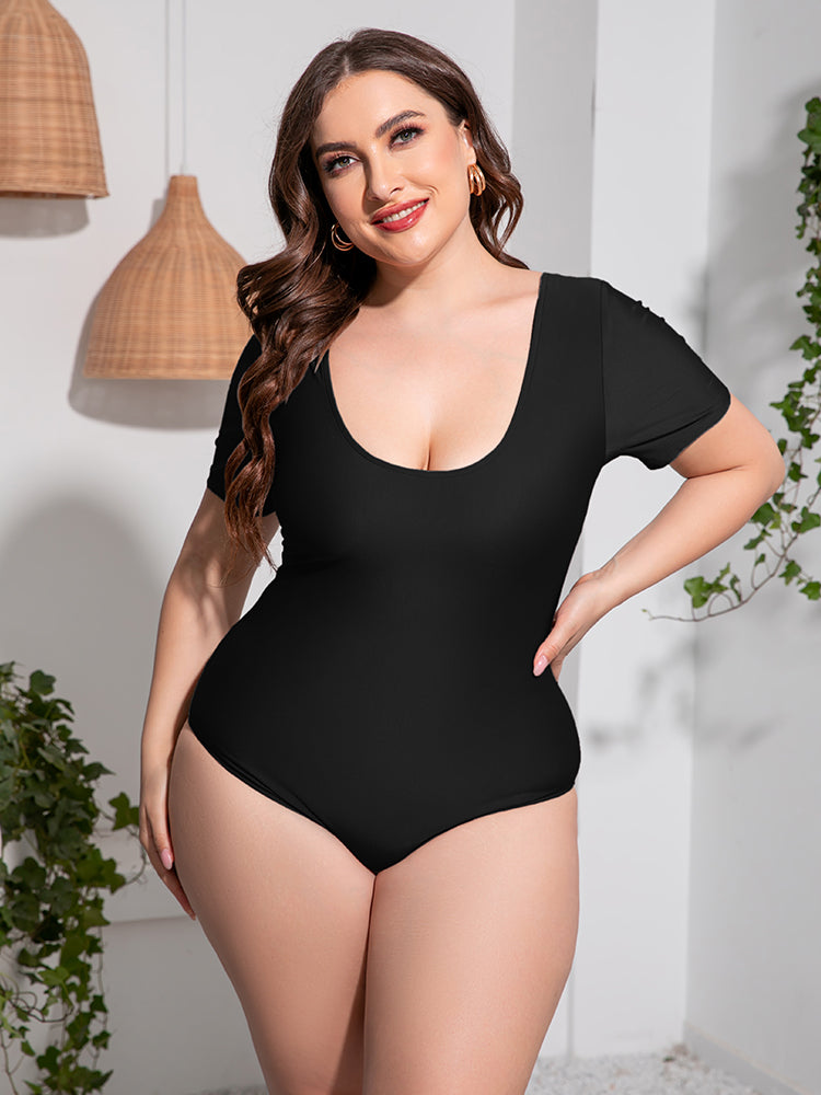 Scoop Neck Short Sleeve One-Piece Swimsuit