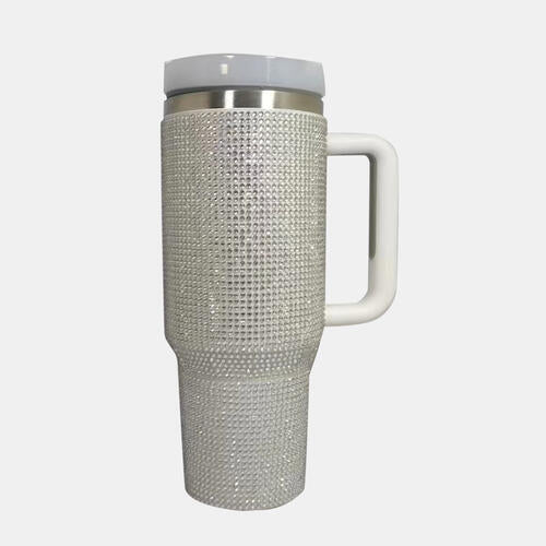 Rhinestone Light Reflecting Stainless Steel Tumbler with Straw