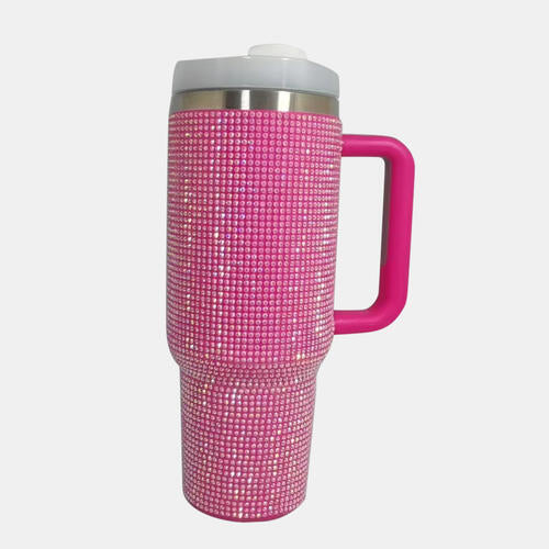 Rhinestone Light Reflecting Stainless Steel Tumbler with Straw