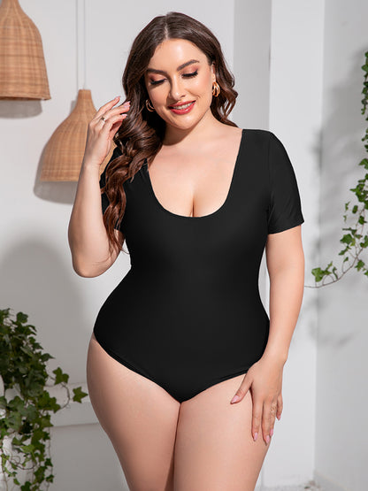 Scoop Neck Short Sleeve One-Piece Swimsuit