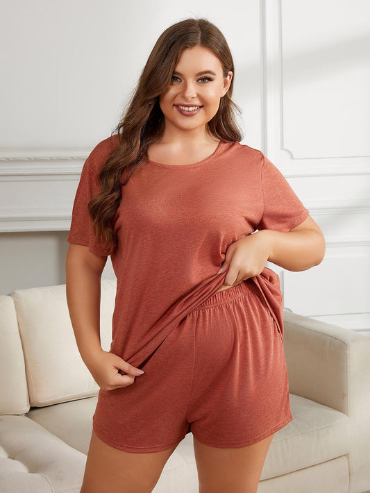 Round Neck Short Sleeve Two-Piece Loungewear Set