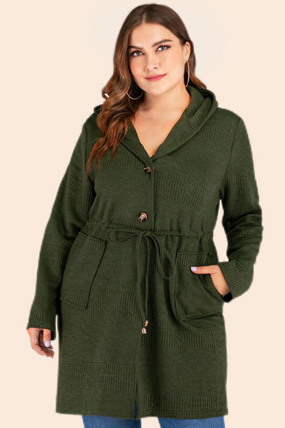 Drawstring Waist Hooded Cardigan with Pockets