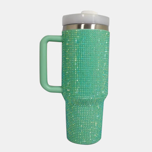 Rhinestone Light Reflecting Stainless Steel Tumbler with Straw