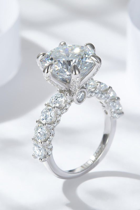 5-Carat Moissanite Platinum-Plated Side Stone Ring