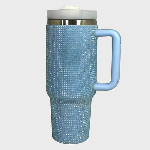 Rhinestone Light Reflecting Stainless Steel Tumbler with Straw