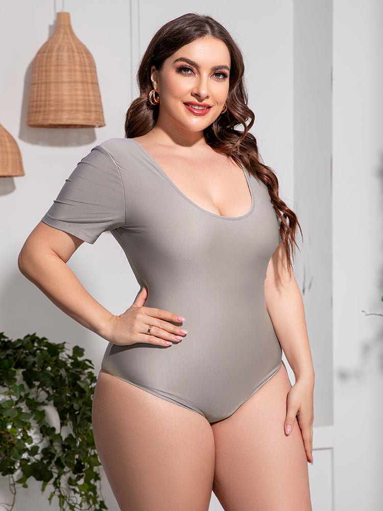 Scoop Neck Short Sleeve One-Piece Swimsuit