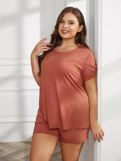 Round Neck Short Sleeve Two-Piece Loungewear Set