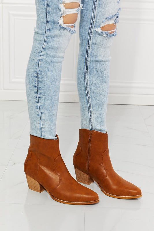 Leather Western Ankle Boots in Ochre