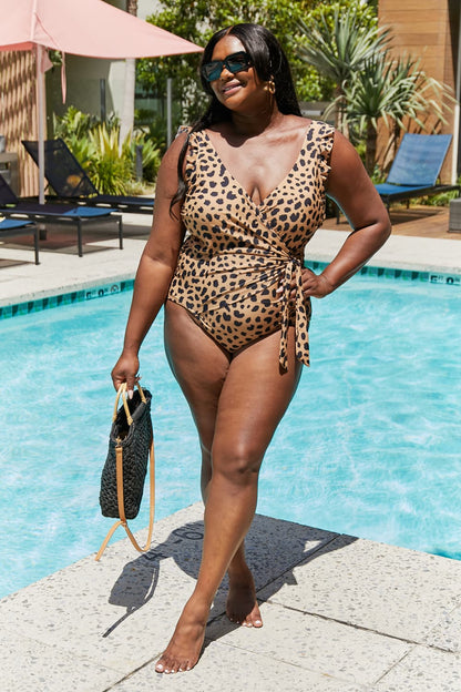 Float On Mommy & Me Ruffle Faux Wrap One-Piece in Leopard