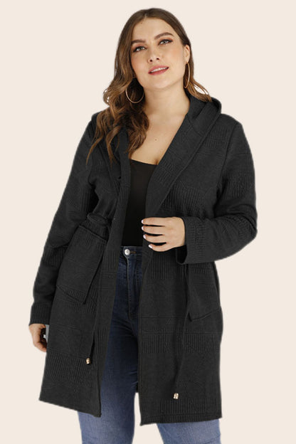 Drawstring Waist Hooded Cardigan with Pockets